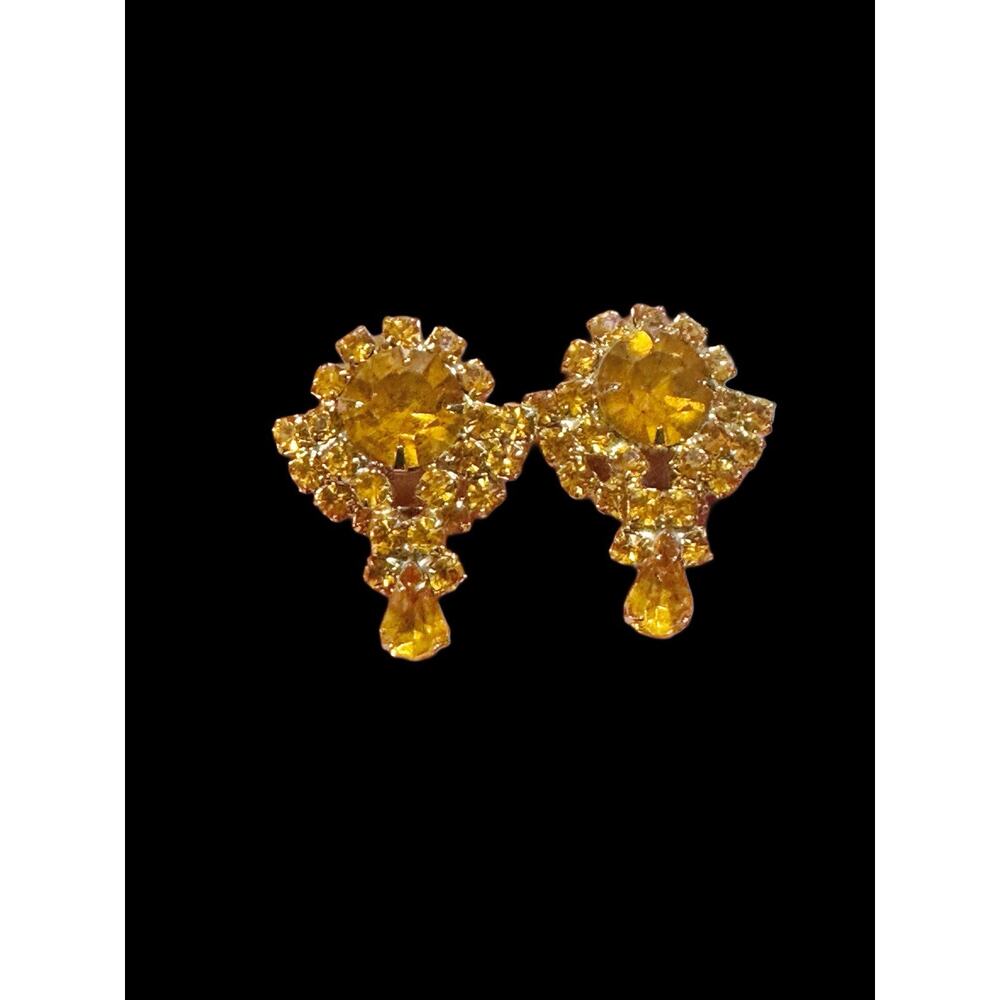 Vintage Topaz Rhinestone Earrings Gold Tone Pierced Earrings